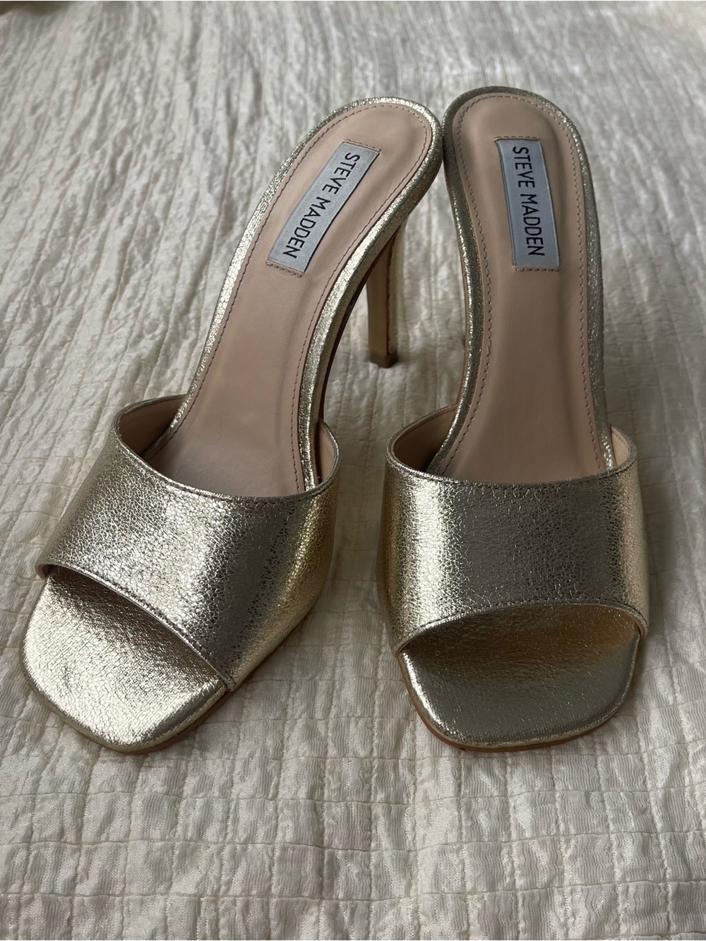 Steve Madden Metallic Gold High Heel Slide Mules